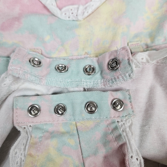 Unbranded Pastel Tie‎ Dye Denim Shorts Jean Overall Romper Size 24M Girls O36 - Picture 4 of 6